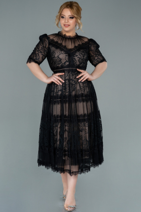 Кружевное Платье Миди Большого Размера Черный ABK1396