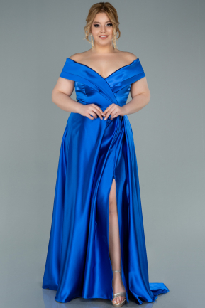 Большое Атласное Платье Ярко-синий ABU2355