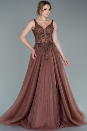 Длинное Платье Высокой Моды Цвет корицы ABU2376