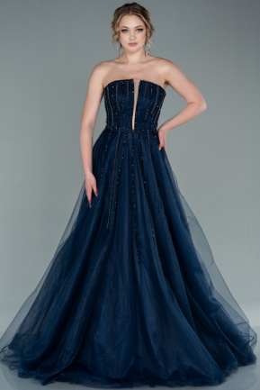 Длинное Платье Высокой Моды Темно-синий ABU2378