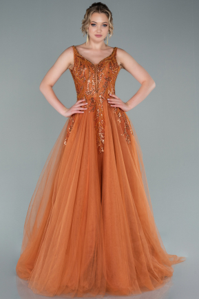 Длинное Вечернее Платье Оранжевый ABU2424