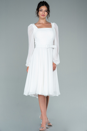 Миди Шифоновое Платье На Приглашение Белый ABK1441