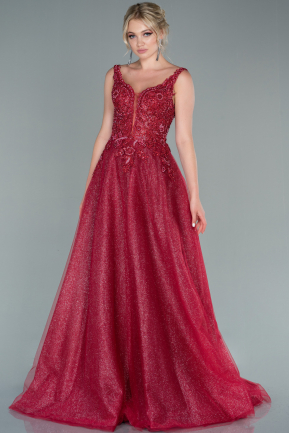 Длинное Платье Высокой Моды Бордовый ABU2058