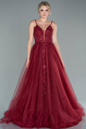 Длинное Платье Высокой Моды Бордовый ABU2092