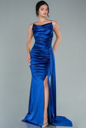 Длинное Атласное Выпускное Платье Ярко-синий ABU2539