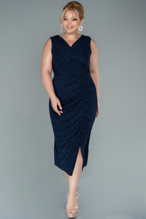 Миди Вечернее Платье Большого Размера Темно-синий ABK1492
