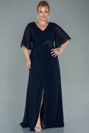 вечернее платье большого размера Длинный Сифон Темно-синий ABU3592