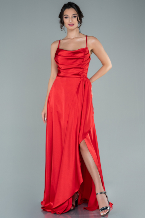 Длинное Атласное Вечернее Платье красный ABU1843