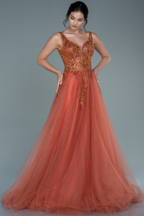Длинное Платье Высокой Моды Цвет корицы ABU2627