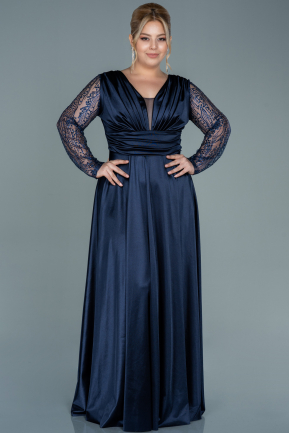 Большое Атласное Платье Темно-синий ABU2641