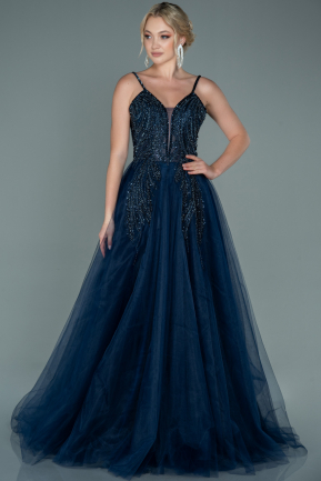 Длинное Платье Высокой Моды Темно-синий ABU2628