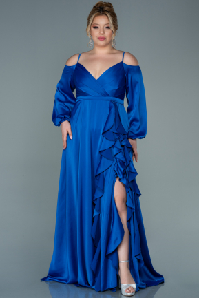 Большое Атласное Платье Ярко-синий ABU2358