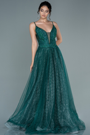 Длинное Помолвочное Платье Изумрудно-зеленый ABU1442