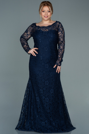 Кружевное Платье Большого Размера Темно-синий ABU1574