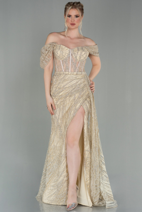 Длинное Вечернее Платье Золотой ABU2706