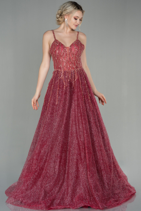 Длинное Платье Высокой Моды Бордовый ABU2057