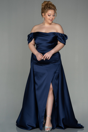 Большое Атласное Платье Темно-синий ABU2923