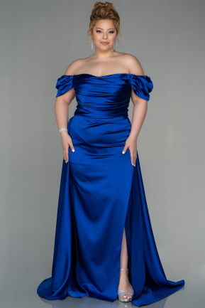 Большое Атласное Платье Ярко-синий ABU2923