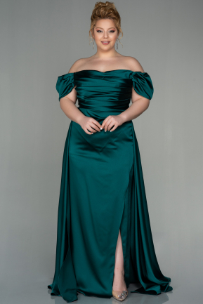 Большое Атласное Платье Изумрудно-зеленый ABU2923