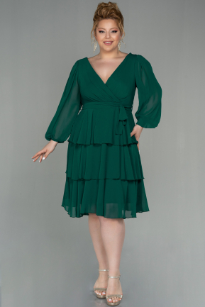 Короткое Шифоновое Вечернее Платье Изумрудно-зеленый ABK1002