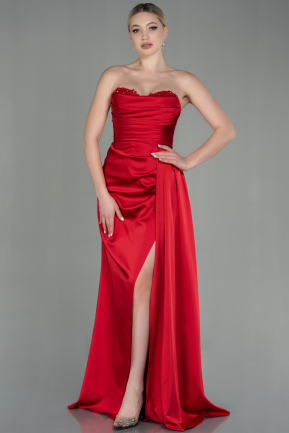 Длинное Атласное Выпускное Платье красный ABU2965