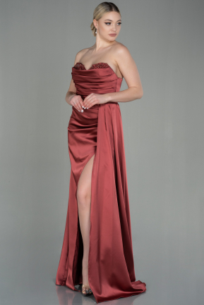 Длинное Атласное Выпускное Платье Цвет корицы ABU2965