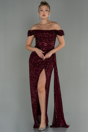 Длинное Чешуйчатое Вечернее Платье Бордовый ABU2987