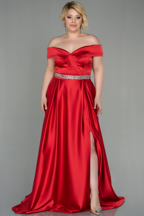 Большое Атласное Платье красный ABU3017