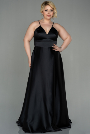 Большое Атласное Платье Черный ABU3020