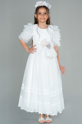 Длинное Девичье Платье Белый ABU3046