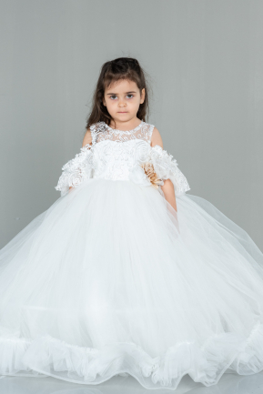 Длинное Свадебное Платье Для Девочки Белый ABU3044