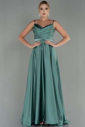 Длинное Атласное Вечернее Платье Бирюзовый ABU1601