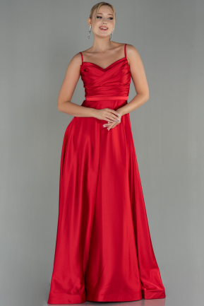 Длинное Атласное Вечернее Платье красный ABU1601