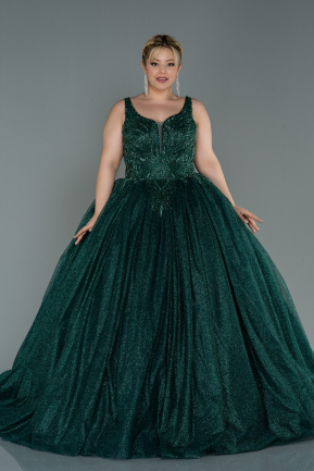 Длинное Платье Высокой Моды Изумрудно-зеленый ABU2156