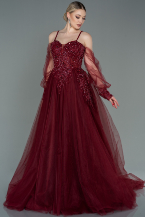 Платье для помолвки большого размера Длинный Бордовый ABU3822