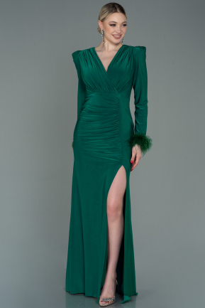 Длинное Вечернее Платье Изумрудно-зеленый ABU2804