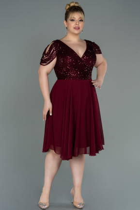 Большое Короткое Шифоновое Платье Бордовый ABK1890