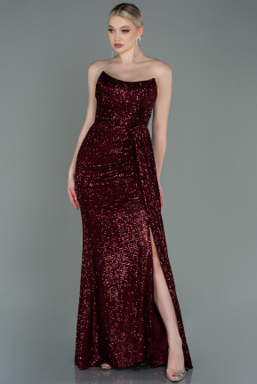 Длинное Чешуйчатое Вечернее Платье Бордовый ABU3134