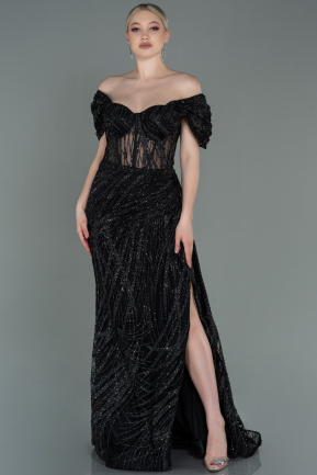 Длинное Вечернее Платье Черный ABU2706