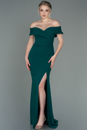 Длинное Вечернее Платье Изумрудно-зеленый ABU3156