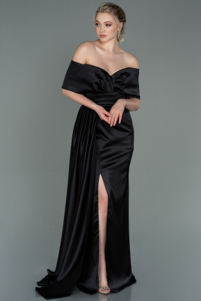 Длинное Атласное Вечернее Платье Черный ABU2893