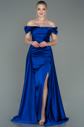 Длинное Атласное Вечернее Платье Ярко-синий ABU2903