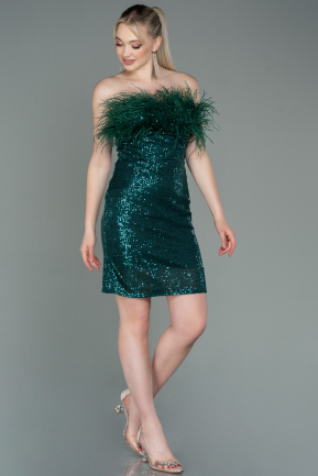 Короткое Платье С Чешуей Изумрудно-зеленый ABK1809