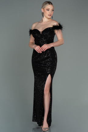Длинное Чешуйчатое Вечернее Платье Черный ABU3191