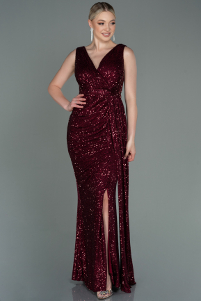 Длинное Чешуйчатое Вечернее Платье Бордовый ABU3201