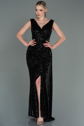 Длинное Чешуйчатое Вечернее Платье Черный ABU3201