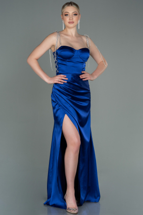 Длинное Атласное Выпускное Платье Ярко-синий ABU3198