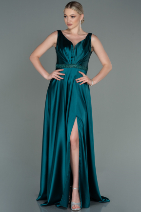Длинное Помолвочное Платье Изумрудно-зеленый ABU3199