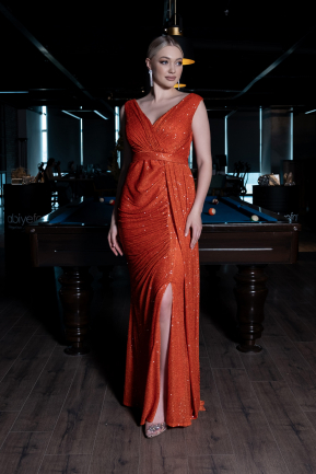 Длинное Чешуйчатое Вечернее Платье Оранжевый ABU3201