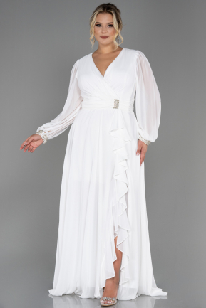 Длинное Шифоновое Вечернее Платье Белый ABU3222